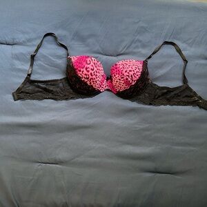 Q-T 38C Pink & Black Animal Print and Lace Pushup Bra